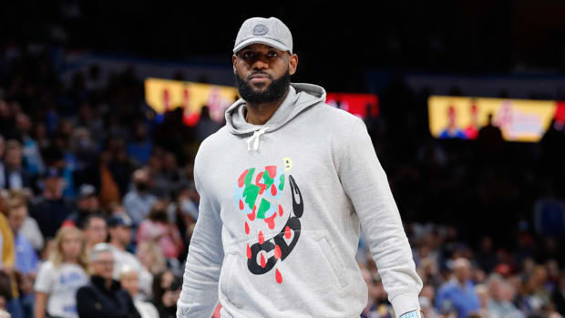 LeBron James at a basketball game.